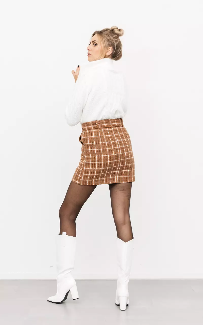 Belted tweed skirt Brown Cream