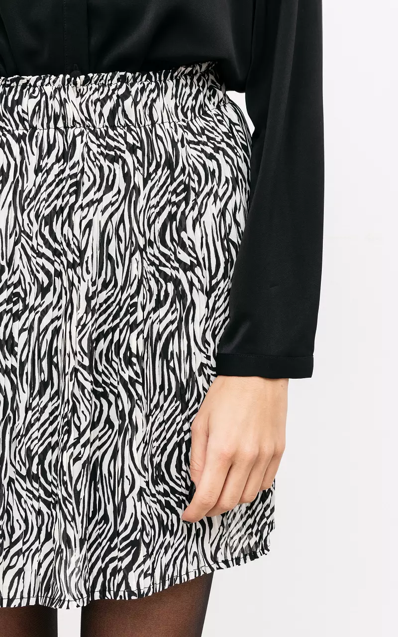 Plissé rok met zebra print Zwart Wit