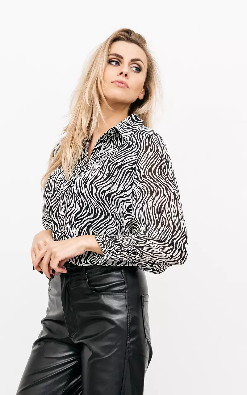 Blouse met zebraprint Zwart Wit