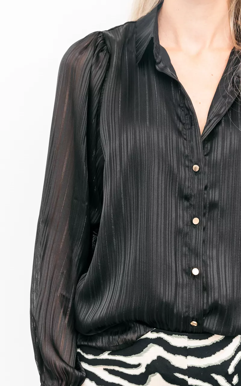 Satin-look blouse with gold-coated buttons Black