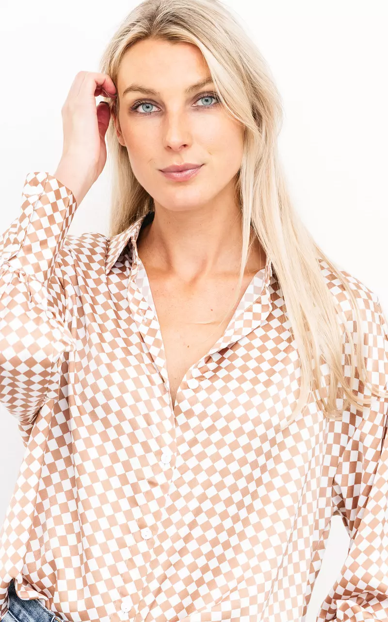 Blouse met satijnen look Wit Lichtbruin