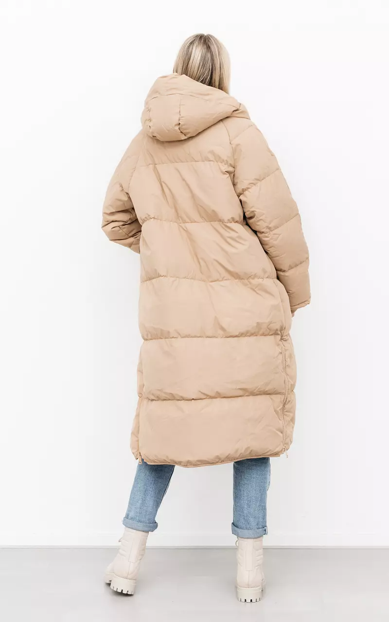 Coat with hoodie and side pockets Light Brown