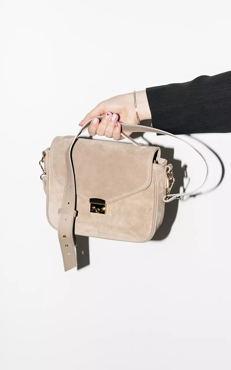 Suede bag with gold-coated details Beige