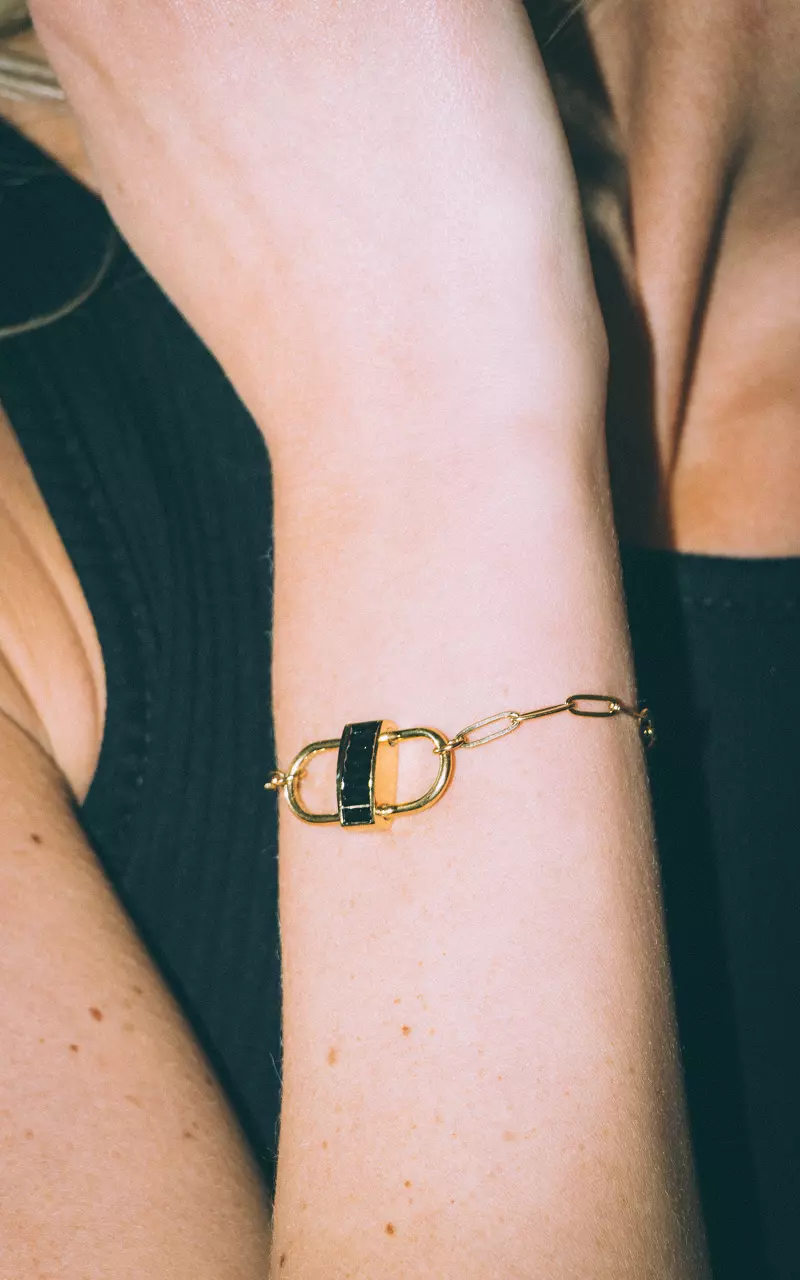Verstelbare armband met schakels Goud Zwart
