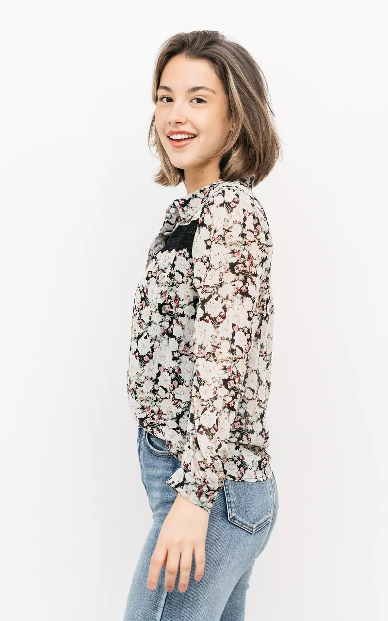 Floral print blouse with glittery detail Black Cream