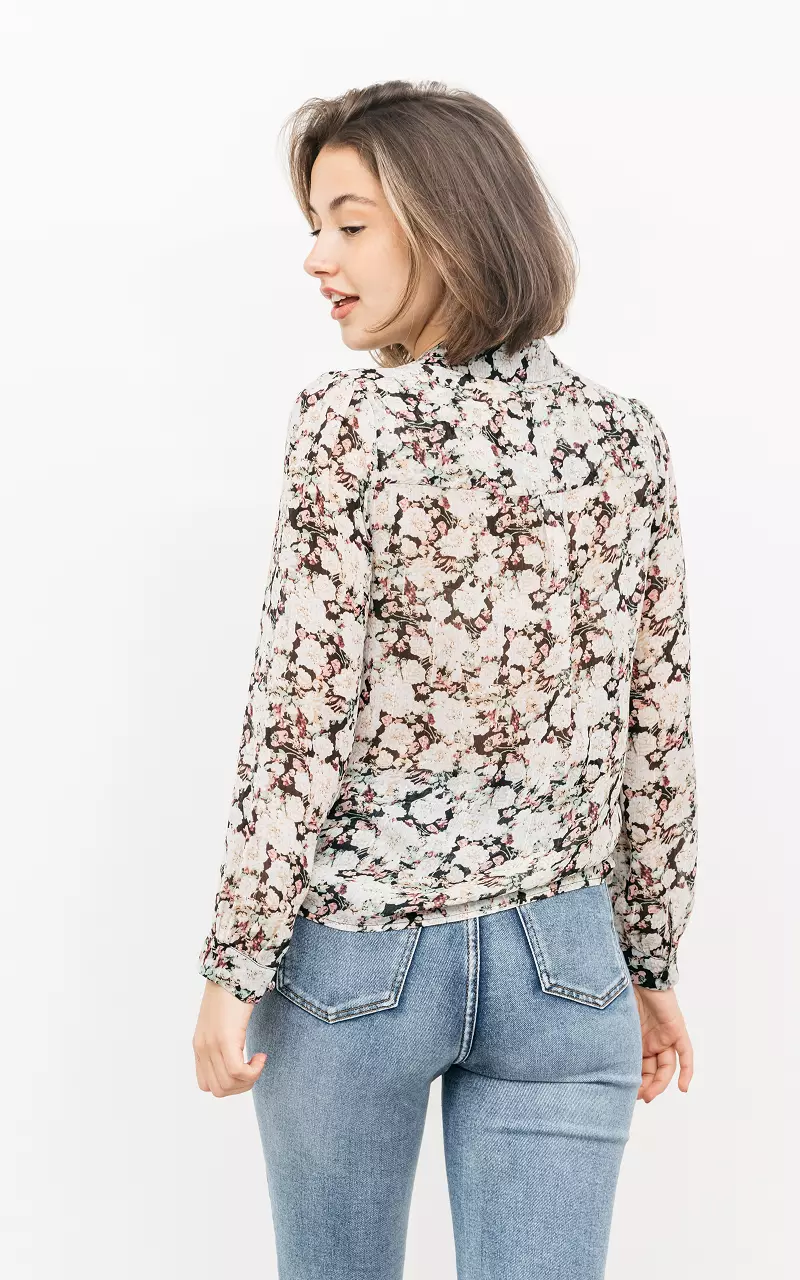 Floral print blouse with glittery detail Black Cream