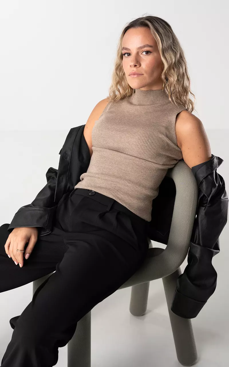 Top mit Rollkragen Taupe