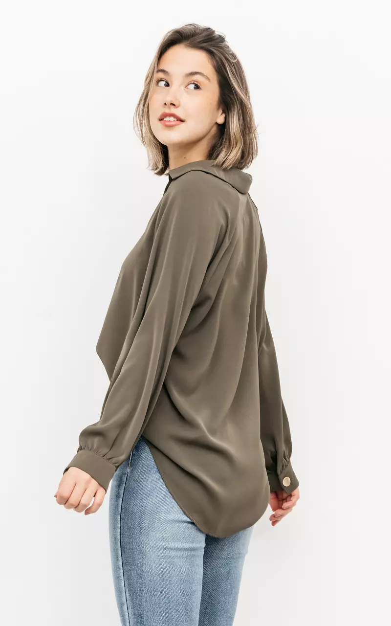Oversized blouse met v-hals Groen