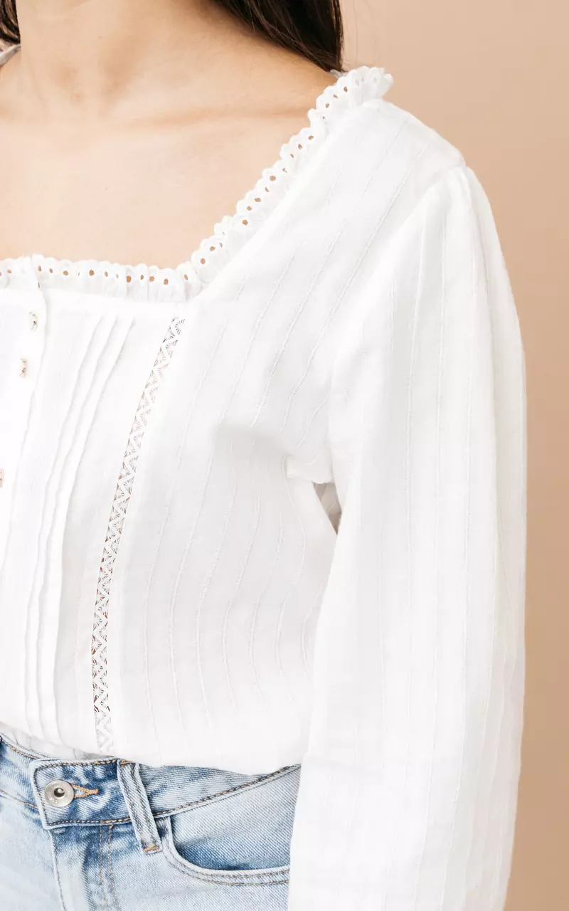 Romantische Bluse mit eckigem Ausschnitt Weiß
