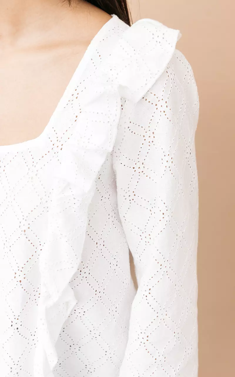 Blouse with ruffles and squared neckline White
