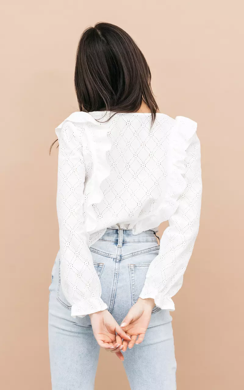 Blouse with ruffles and squared neckline White
