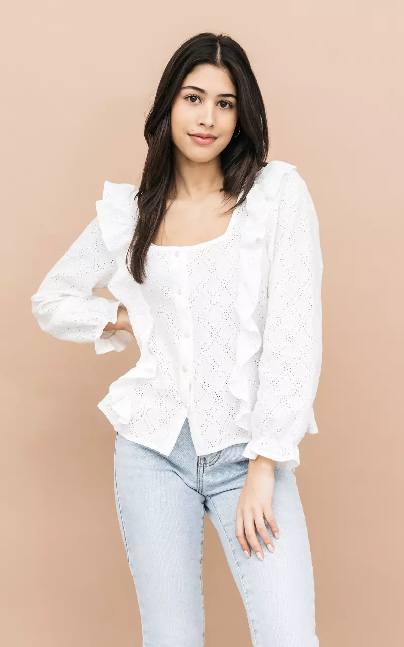 Blouse with ruffles and squared neckline White