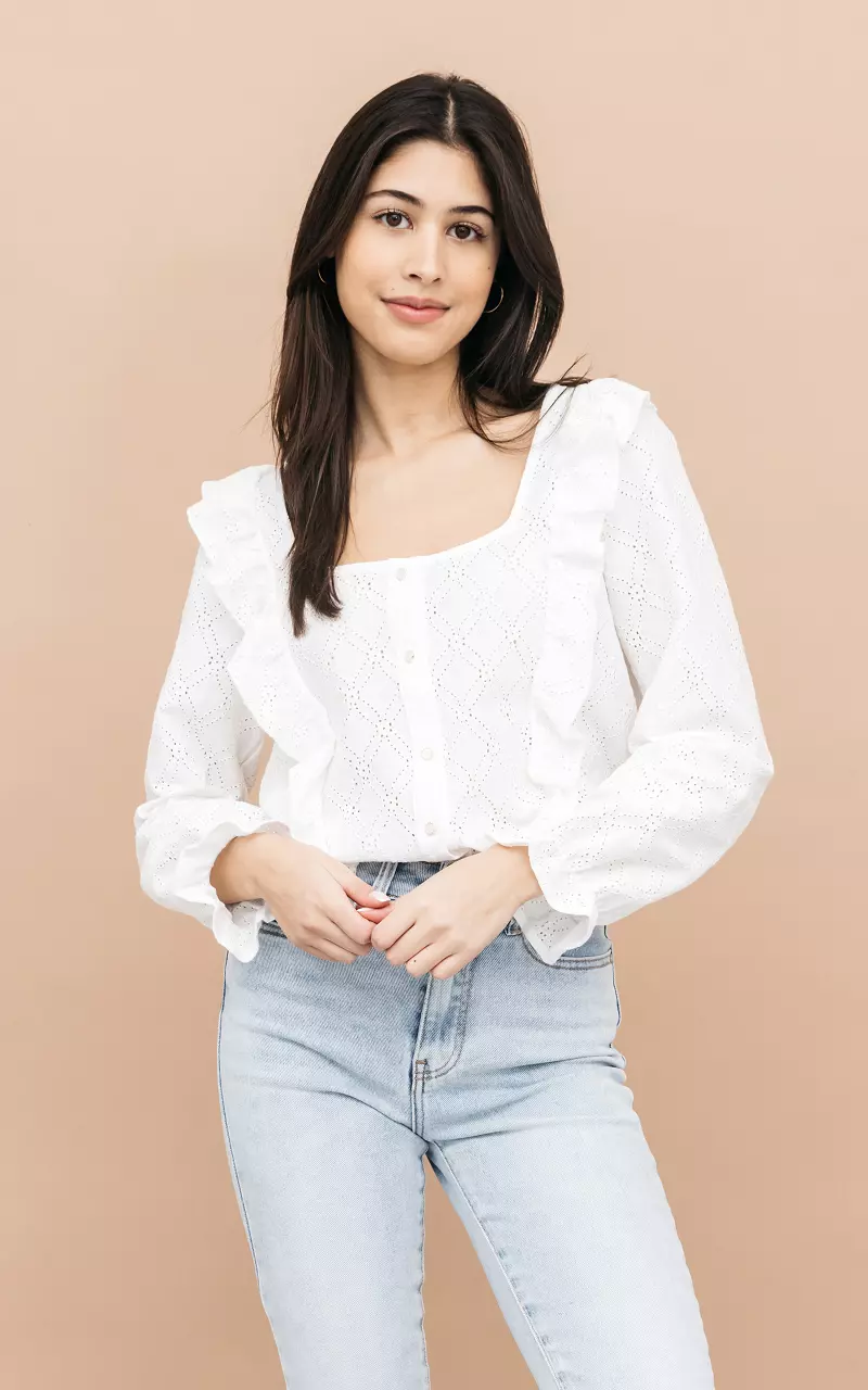 Blouse with ruffles and squared neckline White