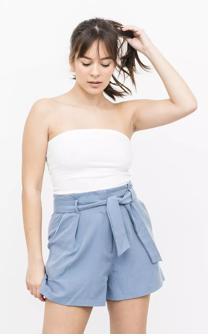 Shorts with side pockets and waist tie Blue
