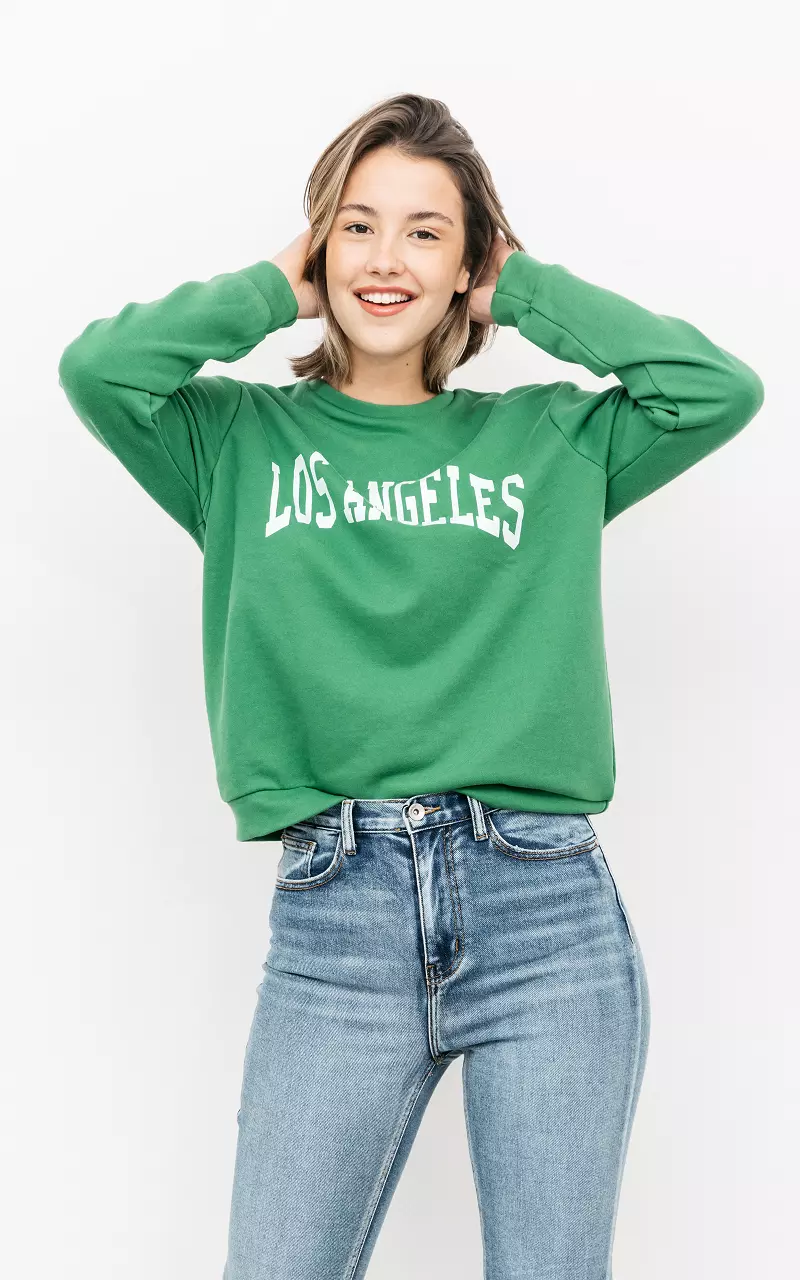 Pullover mit Text "Los Angeles" Grün Weiß