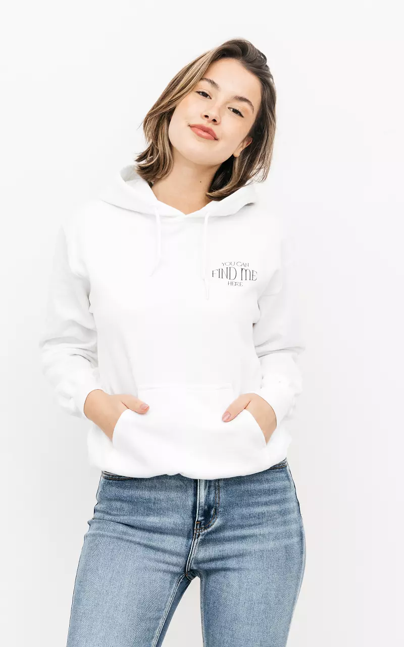 Hoodie with print and pouch White