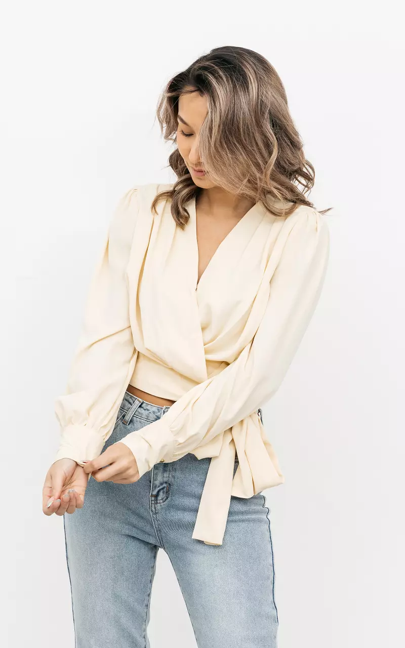 Wrap-around top with puffed sleeves Yellow