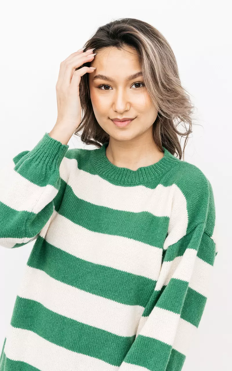 Midi striped dress Green Cream