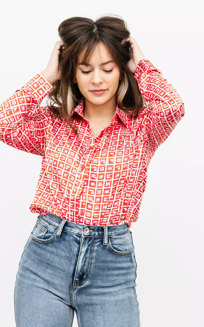 Blouse with shoulder pads Red Pink