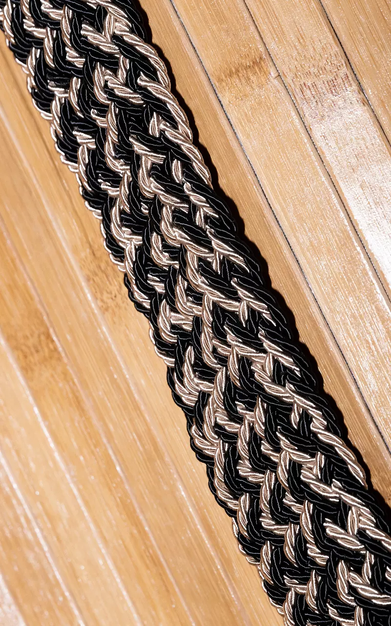 Braided belt with round clasp Black Taupe