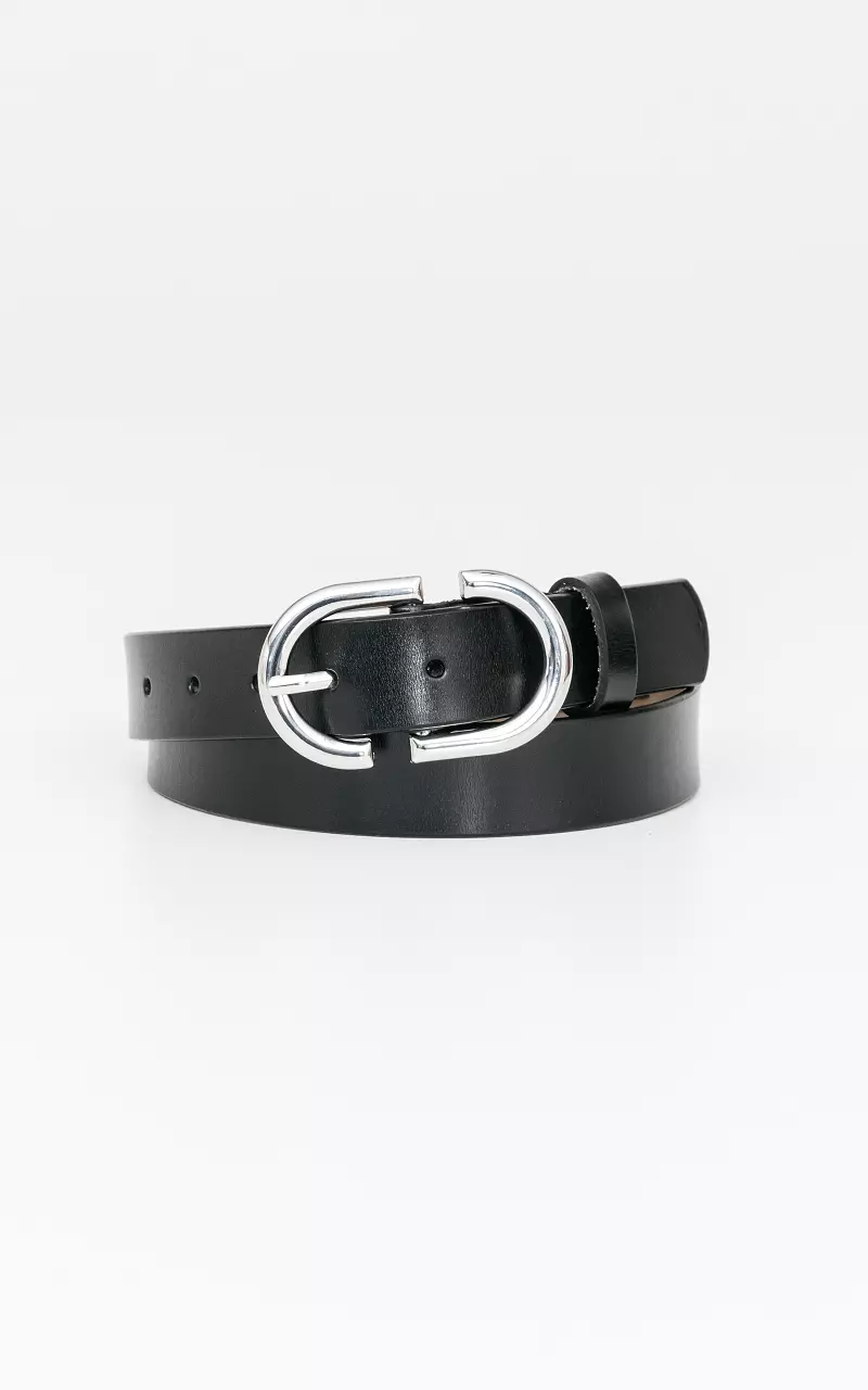 Basic leather belt Black Silver