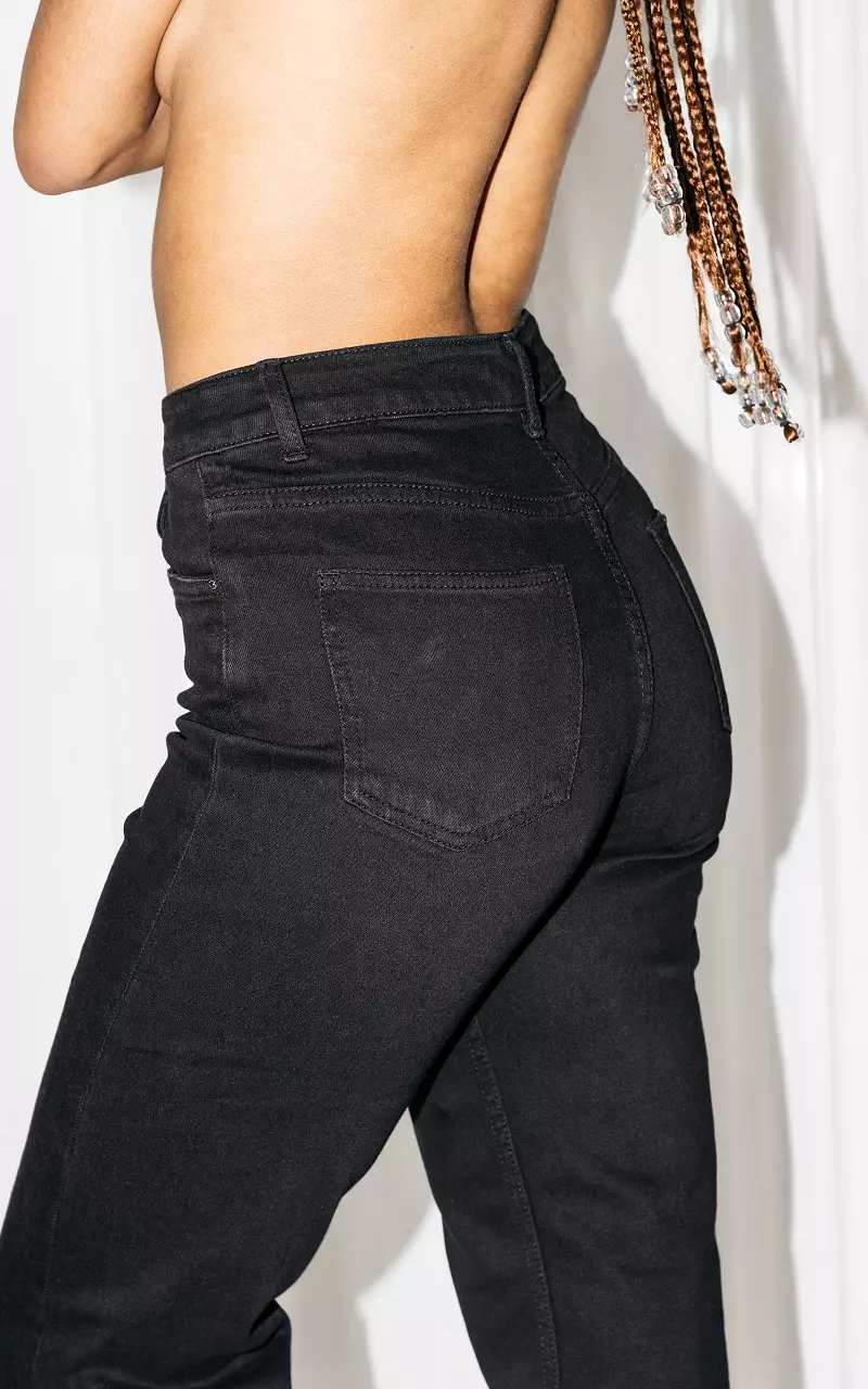 High waist straight fit jeans Zwart