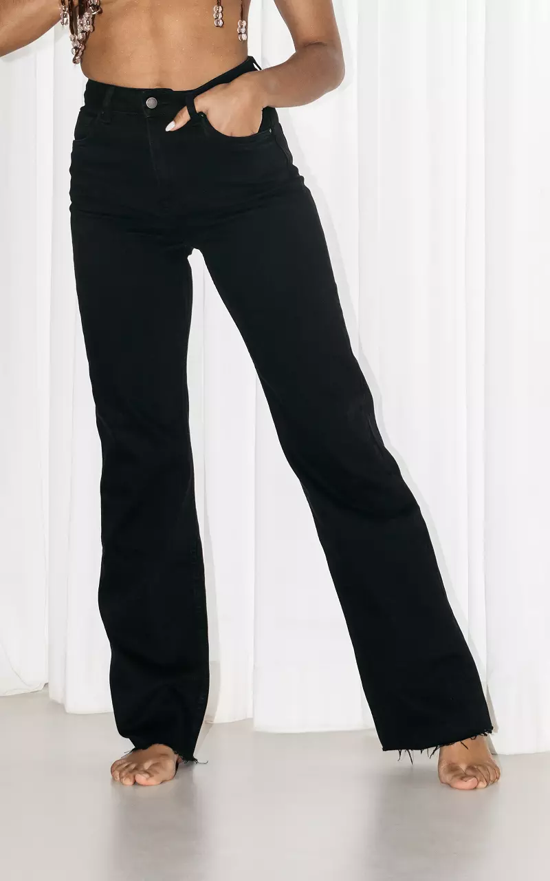 Elegante High Waist Straight Fit Jeans Schwarz