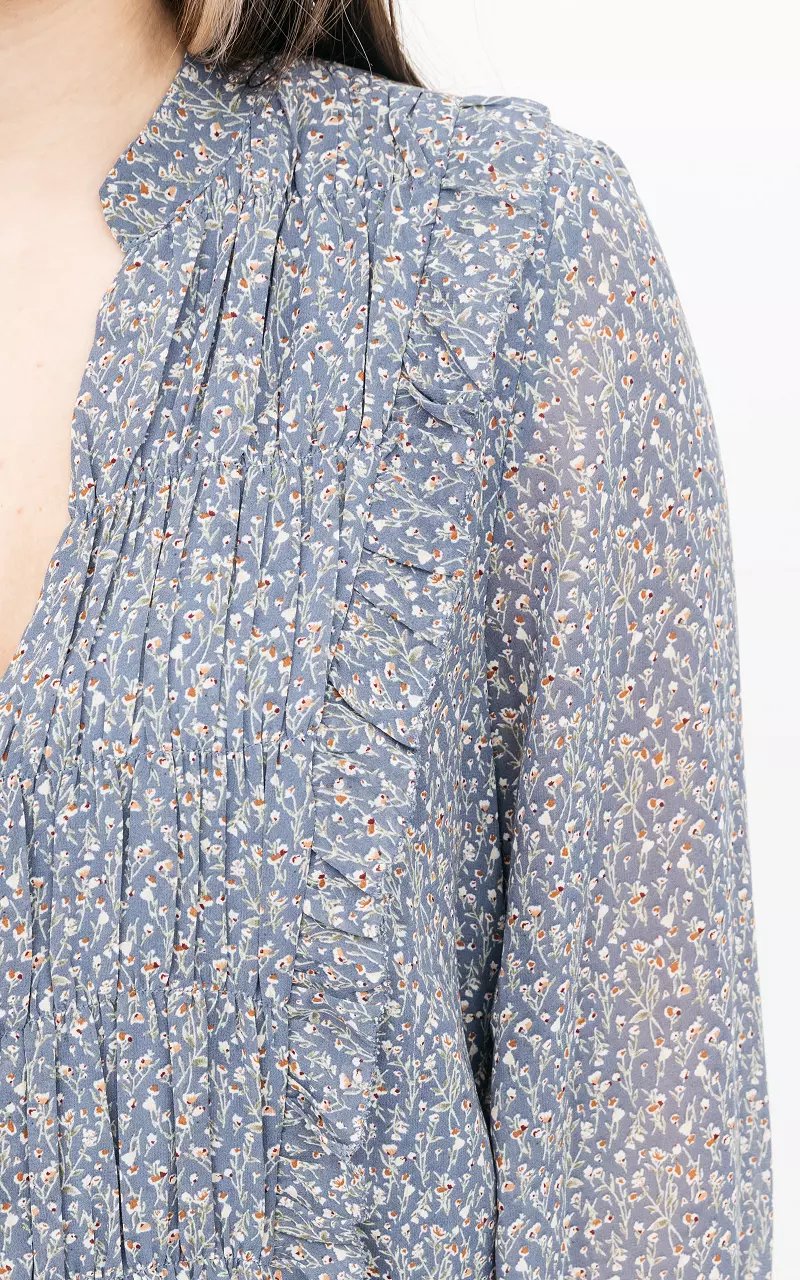 Transparente Bluse mit floralem Muster Blau Creme