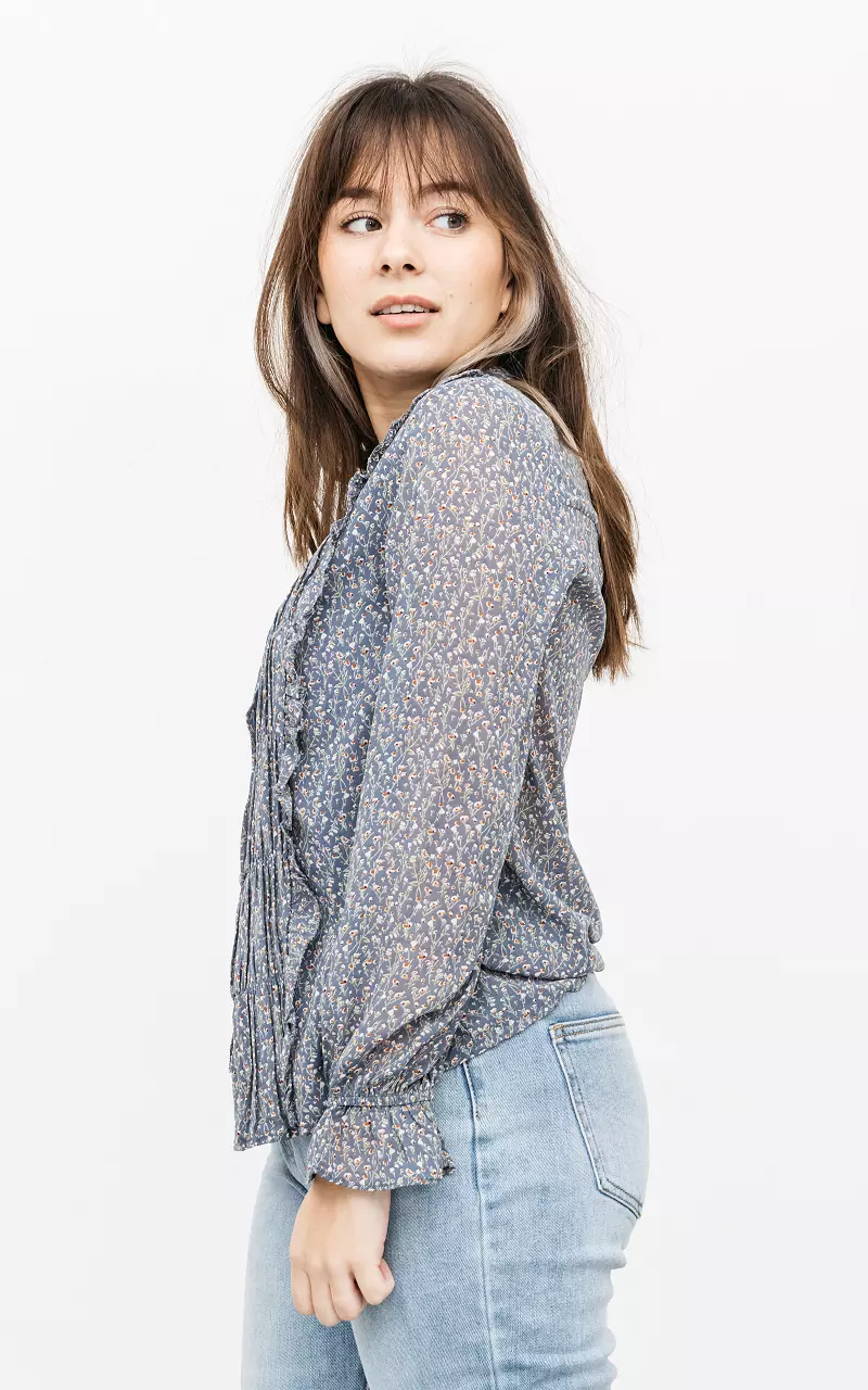 Blouse with subtle floral print Blue Cream