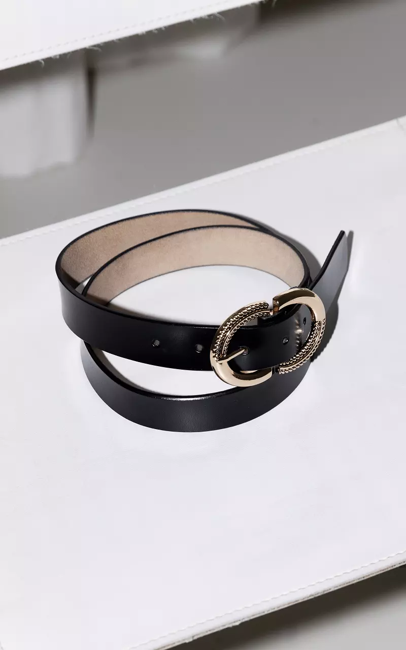 Leather belt with oval clasp Black Gold