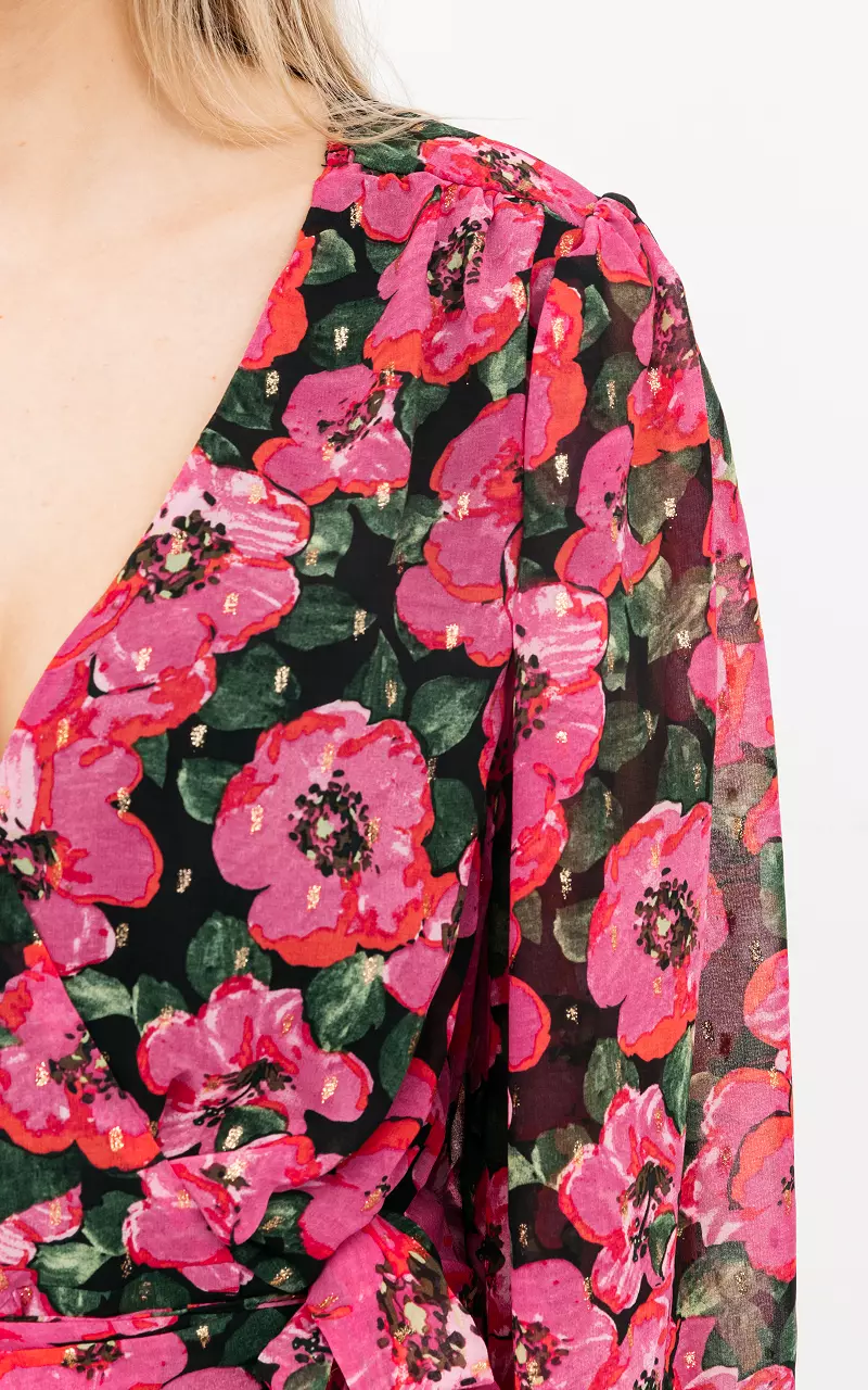 Florales Mini-Kleid Schwarz Pink
