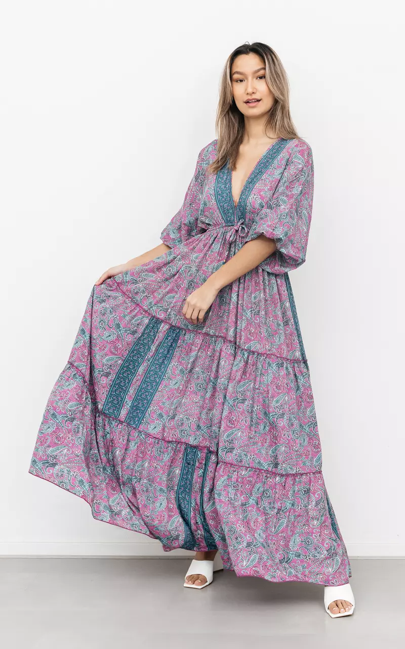 Maxi jurk met paisley print Blauw Paars