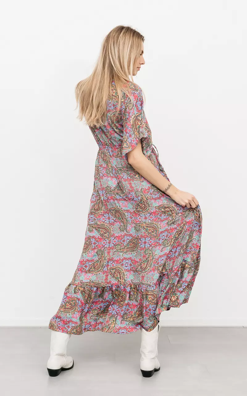 Maxi jurk met paisley print Groen Roze