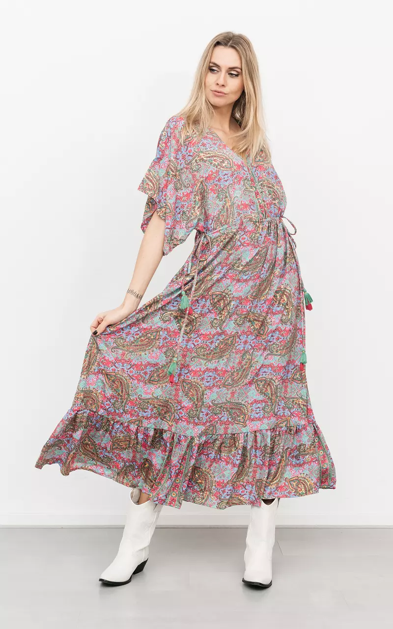Maxi jurk met paisley print Groen Roze