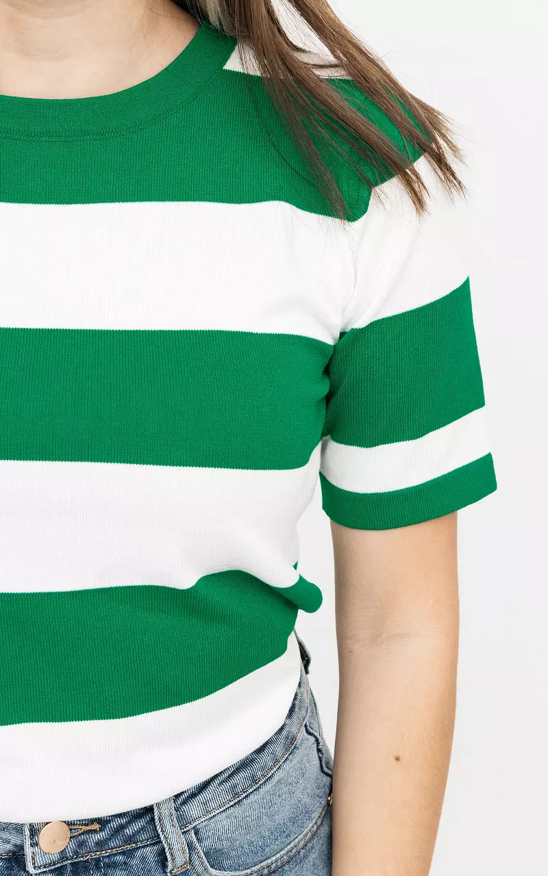 Gestreiftes Shirt mit Rundhalsausschnitt Weiß Grün