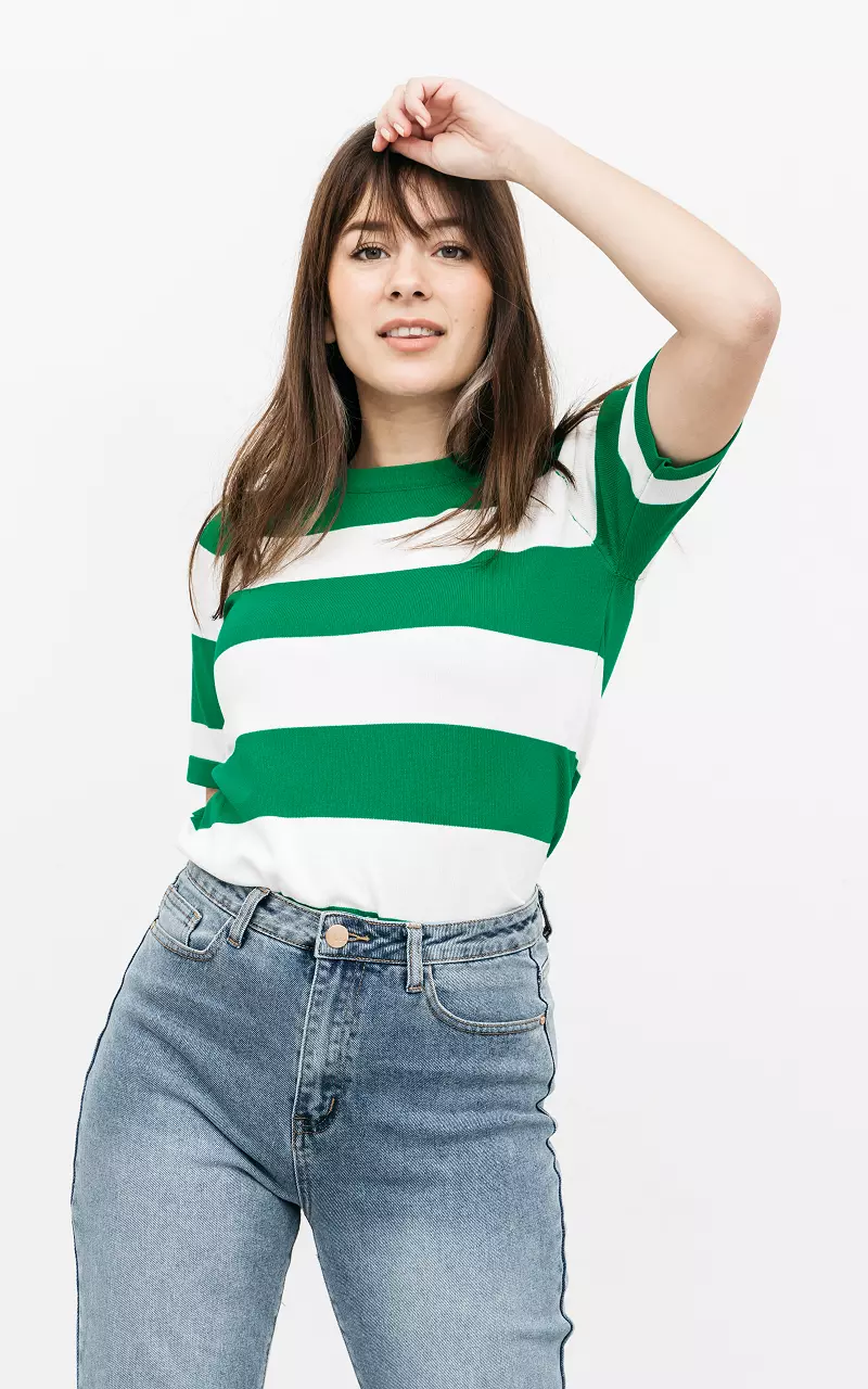 Striped t-shirt with round neck White Green