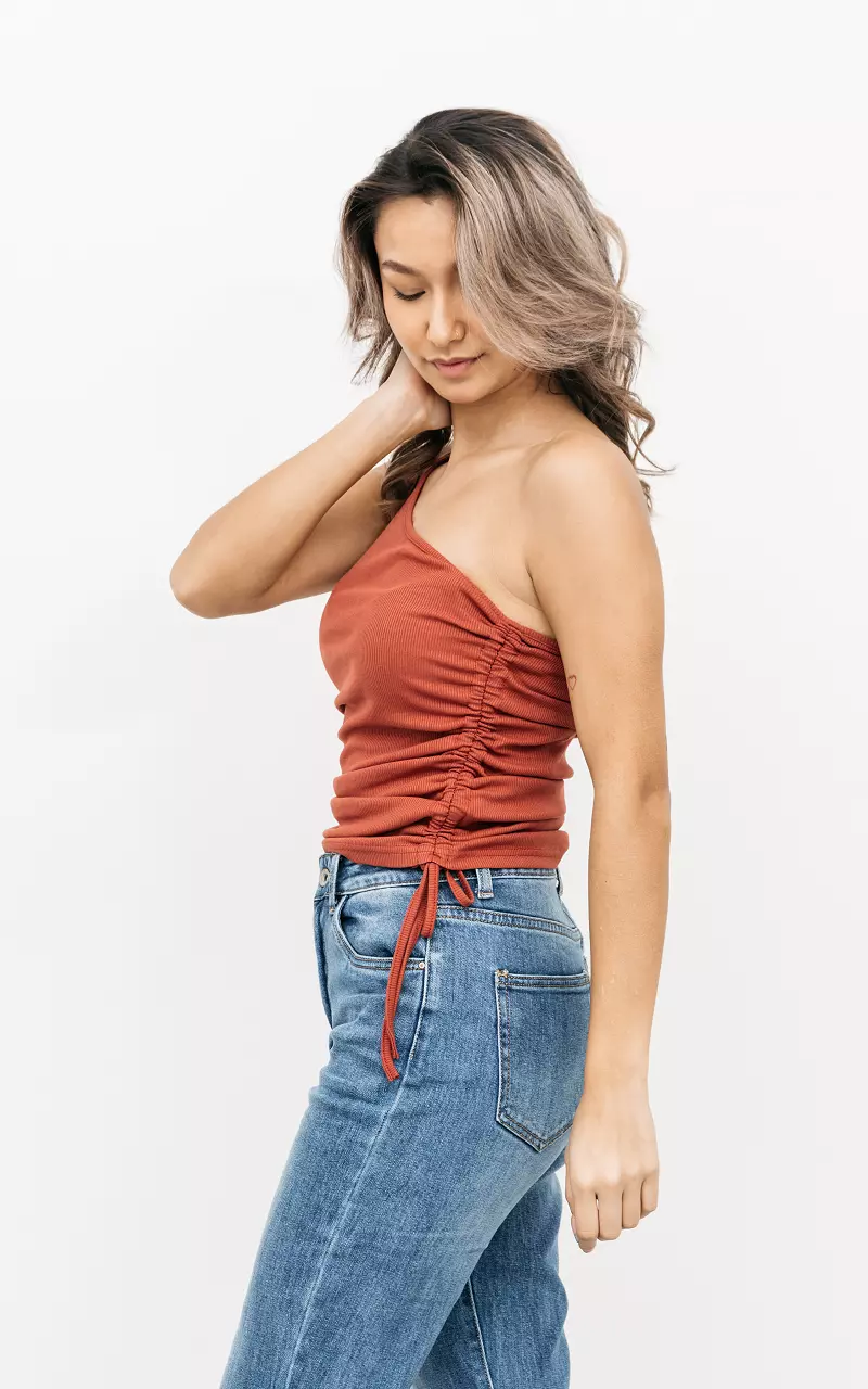 One shoulder top Roestbruin
