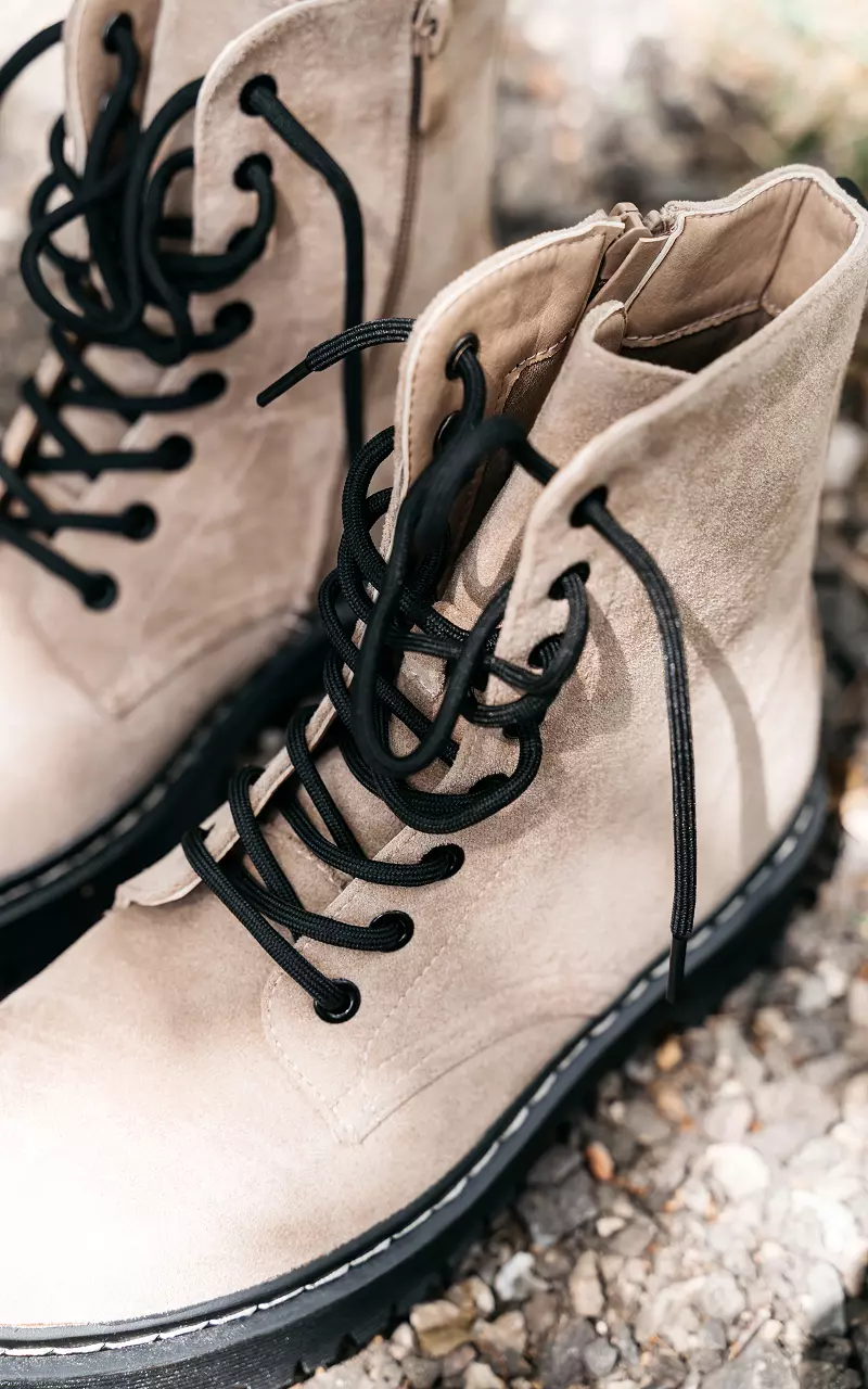 Lace-up boots with suede look Taupe