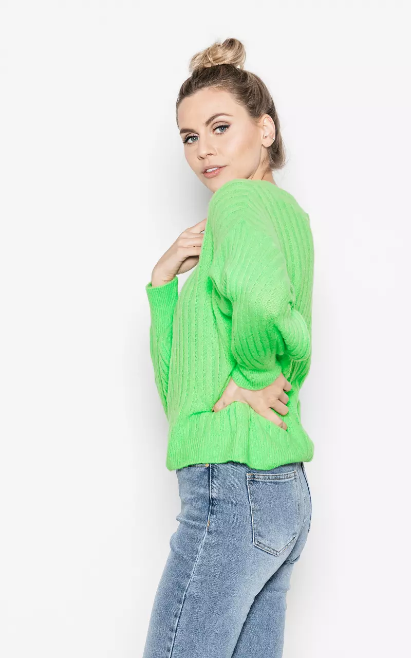 Lässiger Pullover mit V-Ausschnitt Hellgrün