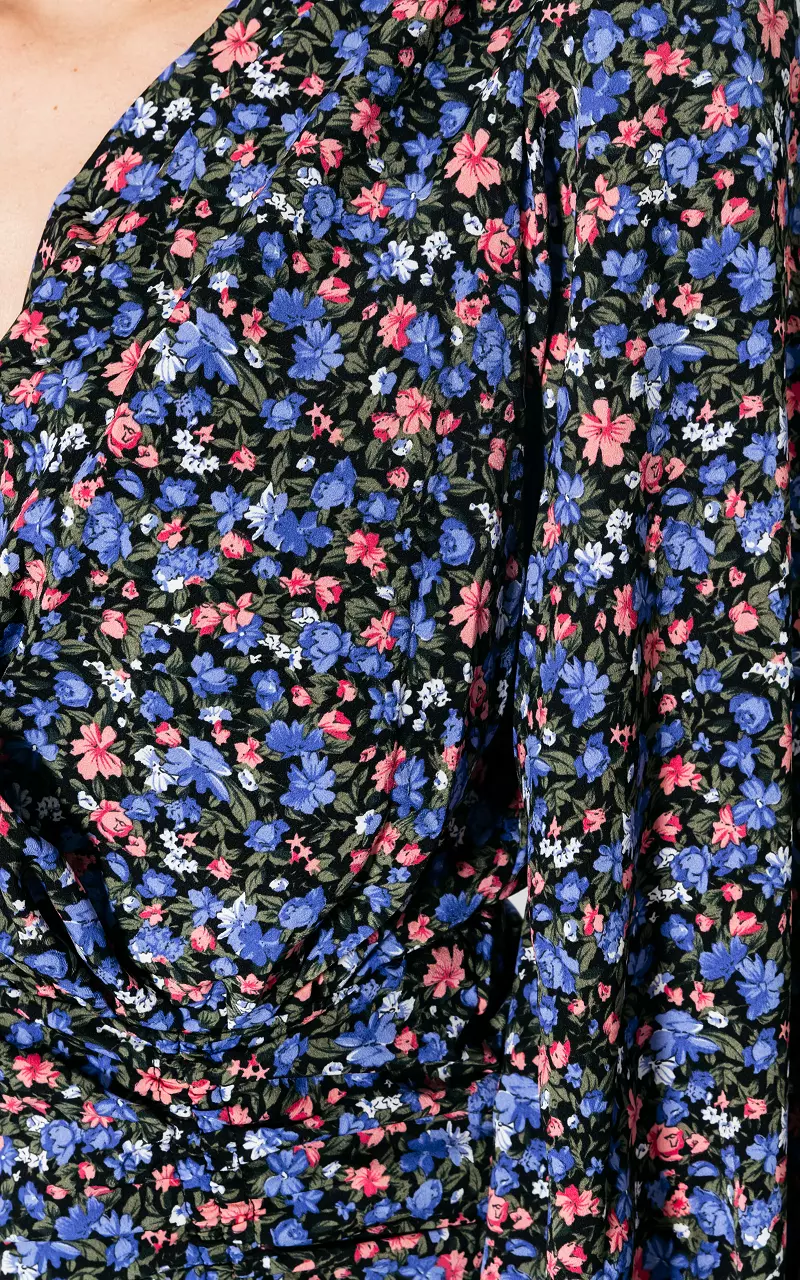 Floral dress with shoulder pads  Blue Pink