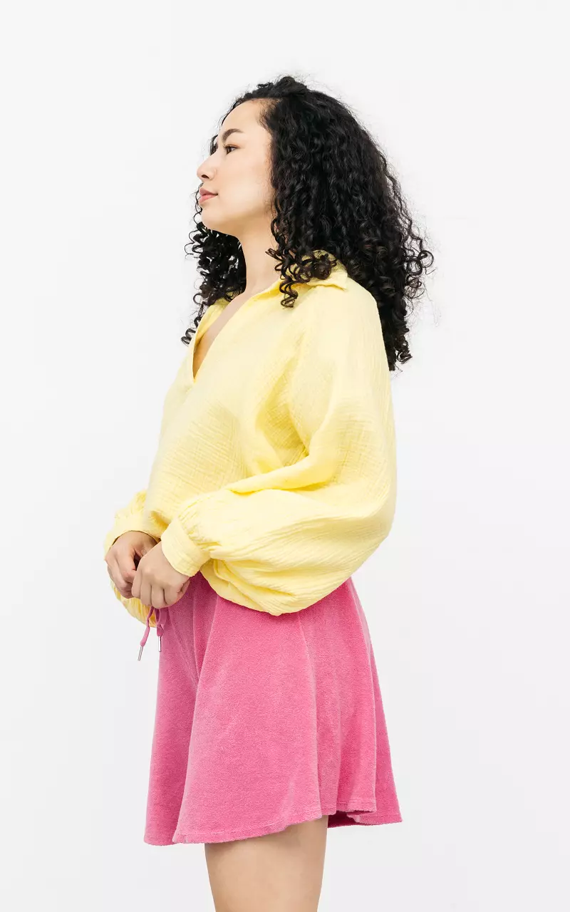 Cotton blouse with v-neck Yellow