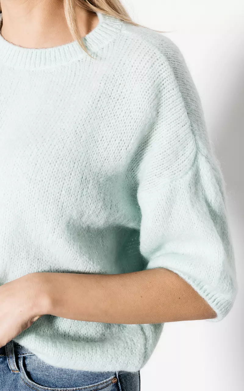 Kuscheliger Pullover mit kurzen Ärmeln Mint