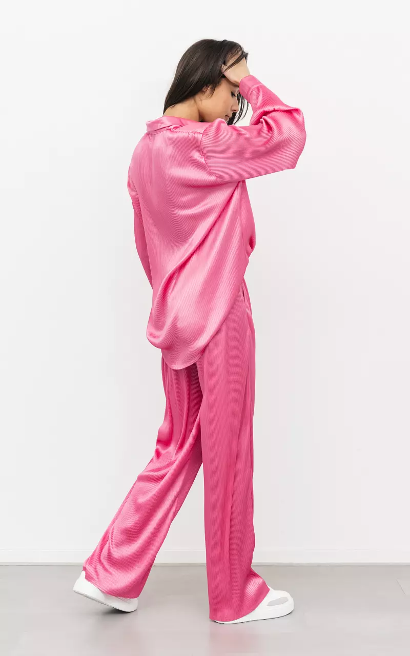Straight broek met satijnen look Roze