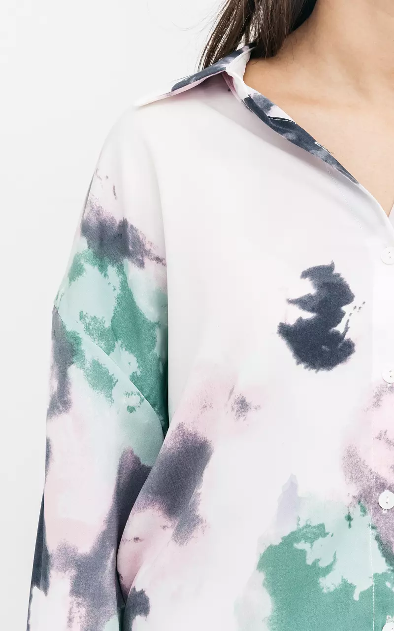 Bluse mit Flecken-Muster Weiß Hellrosa
