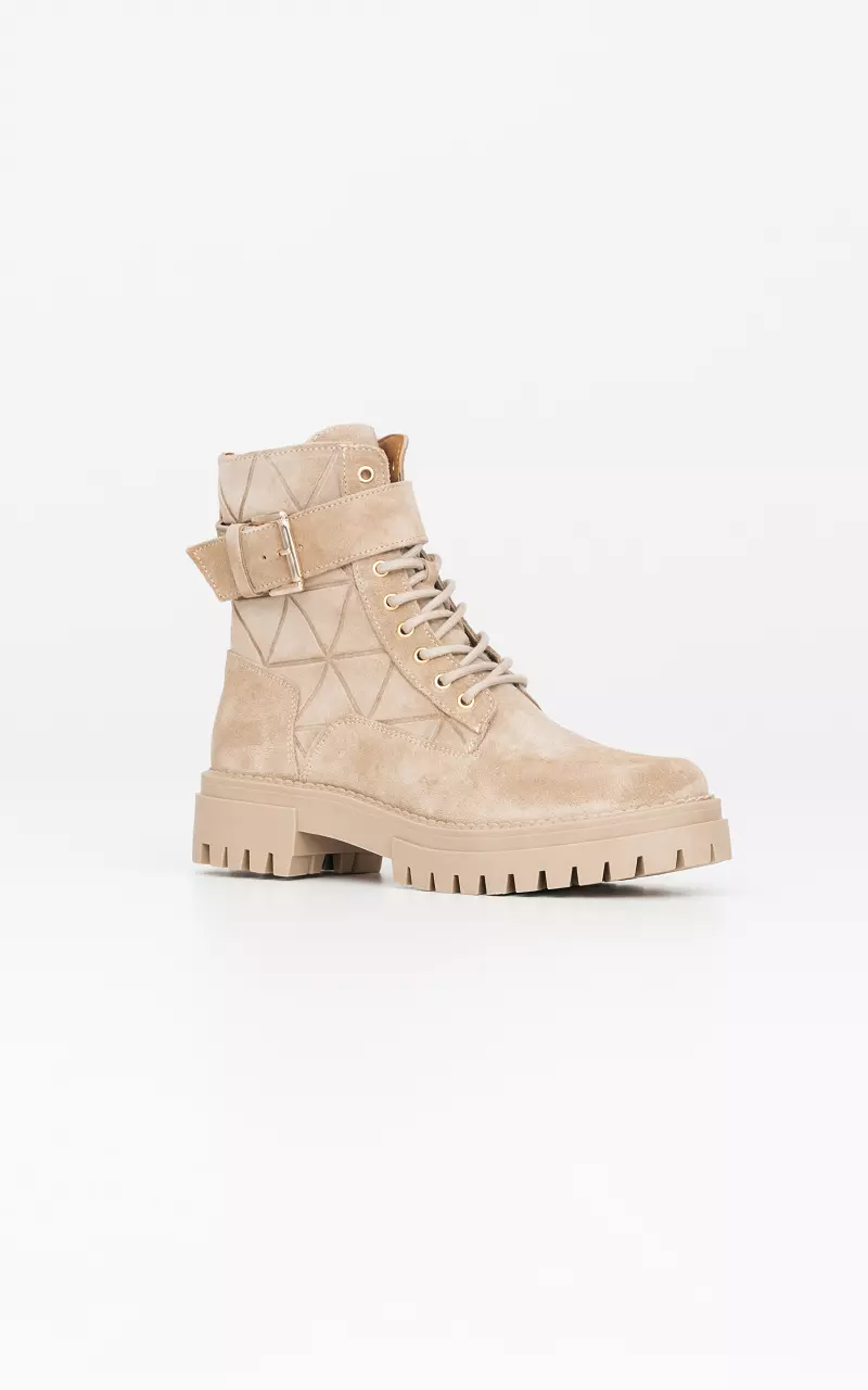 Suede boots with gold-coated details Beige