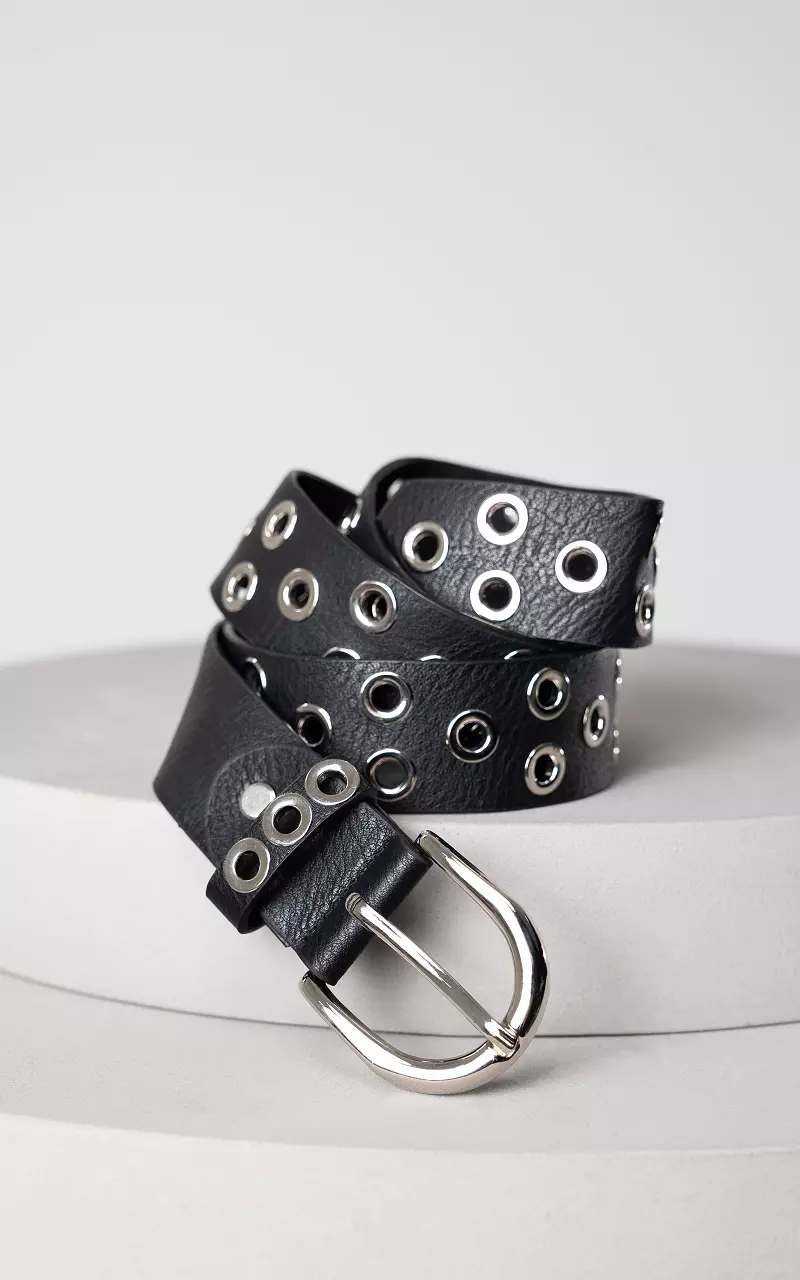 Belt with metal rings Black Silver