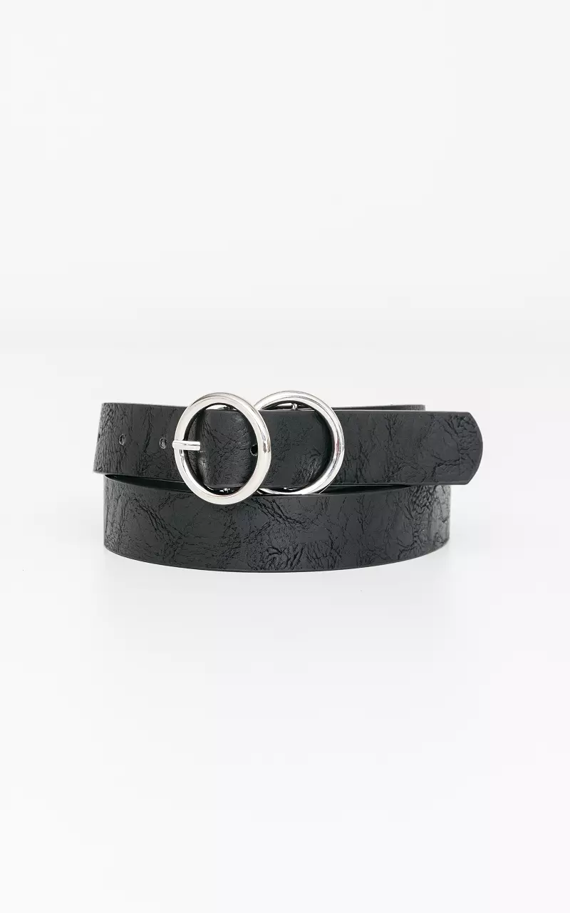 Belt with double round clasp Black Silver