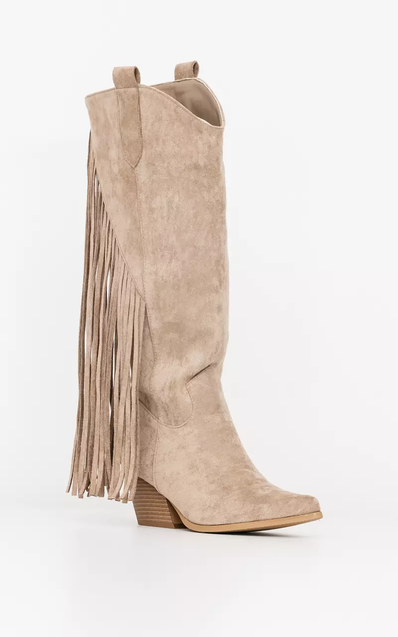 High cowboy boots with frills Taupe