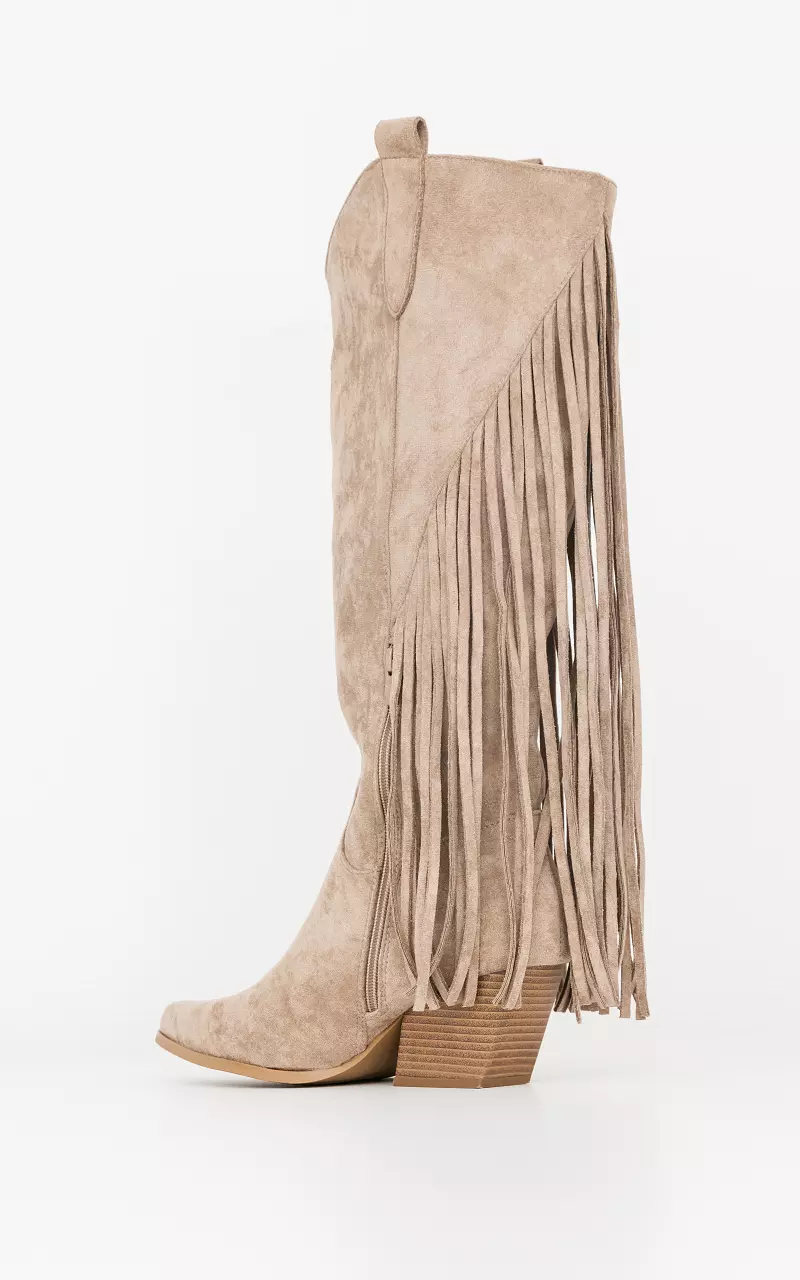 High cowboy boots with frills Taupe