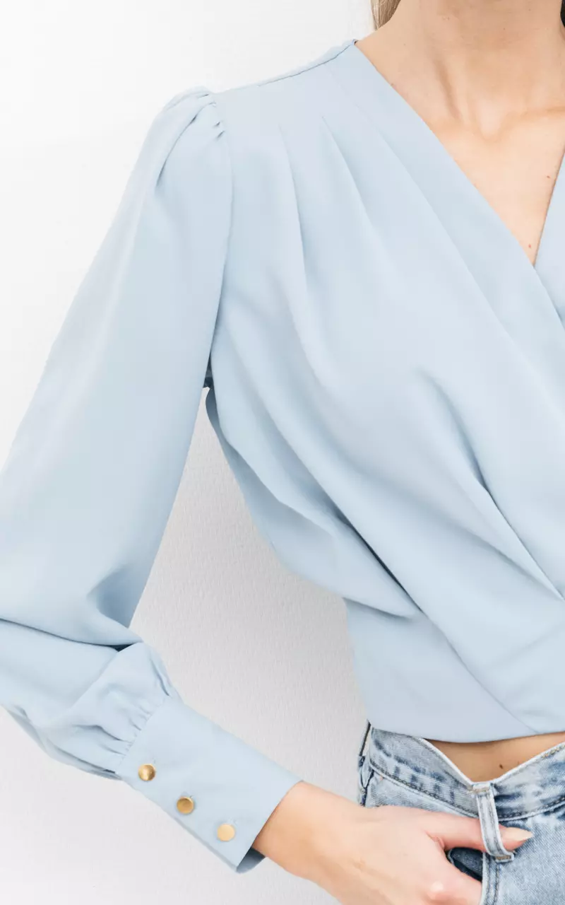 Wrap-around top with puffed sleeves Light Blue
